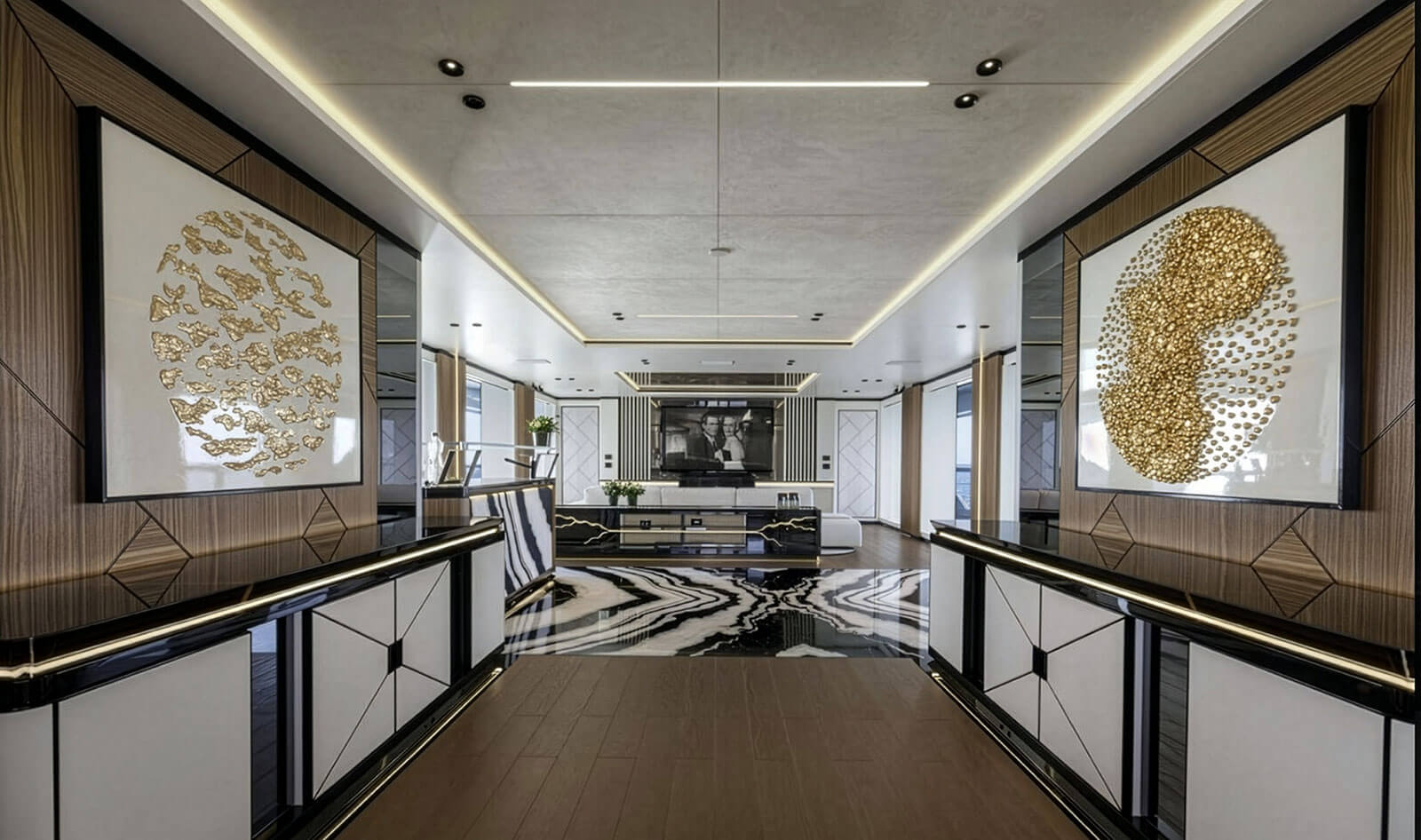 Luxury yacht interior hallway
